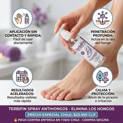¿Hongos, picazón y mal olor en tus pies? Terbifin, Spray Antihongos para Pies y Uñas — Alivio Rápido
